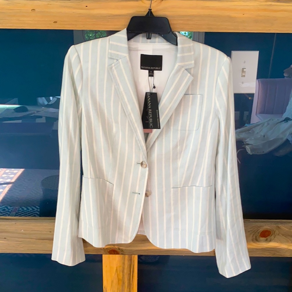 Banana Republic - Sage and white striped blazer.